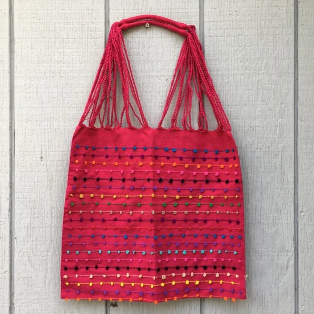 Handmade Hand Woven Cotton Rainbow Striped Mexican Tote Bag - Bolsa Telar Rayas